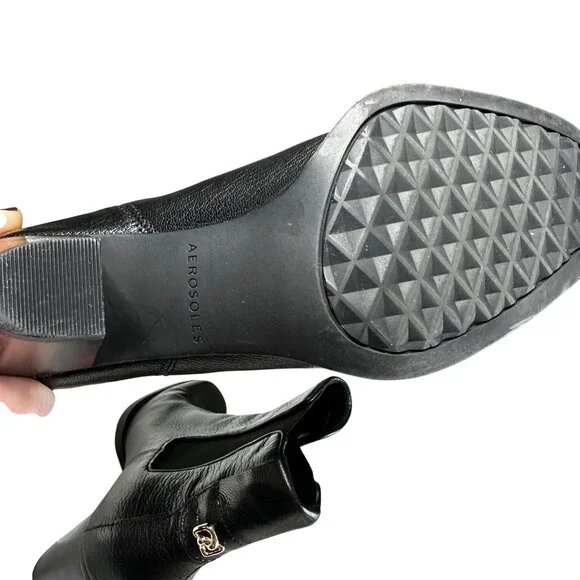 Aerosoles Lido Ankle Boots Women's Size 8 Black Leather Block Heel Comfort - Picture 8 of 10